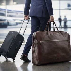 TERRIDA CARAVAGGIO ITALIAN LEATHER GARMENT BAG SUIT CARRIER - DARK BROWN